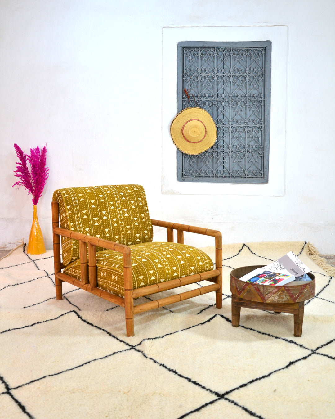 Fauteuil en coton naturel et tissu africain, vue 7