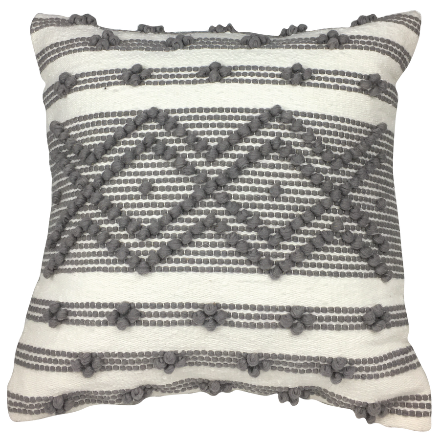 Housse de coussin boule en lin, blanc, chevrons gris