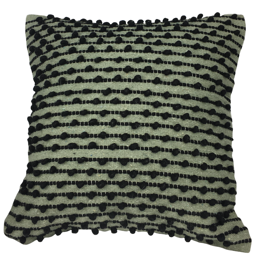 Housse de coussin boule en lin, vert et noir