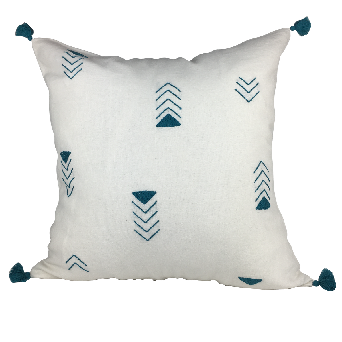 Housse de coussin brodée en lin, blanc à flèches bleues