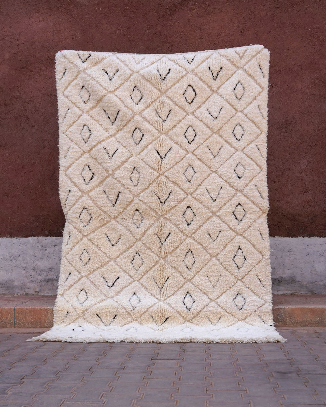 Tapis Beni Ouarain 250 x 150 cm, losanges ton sur ton