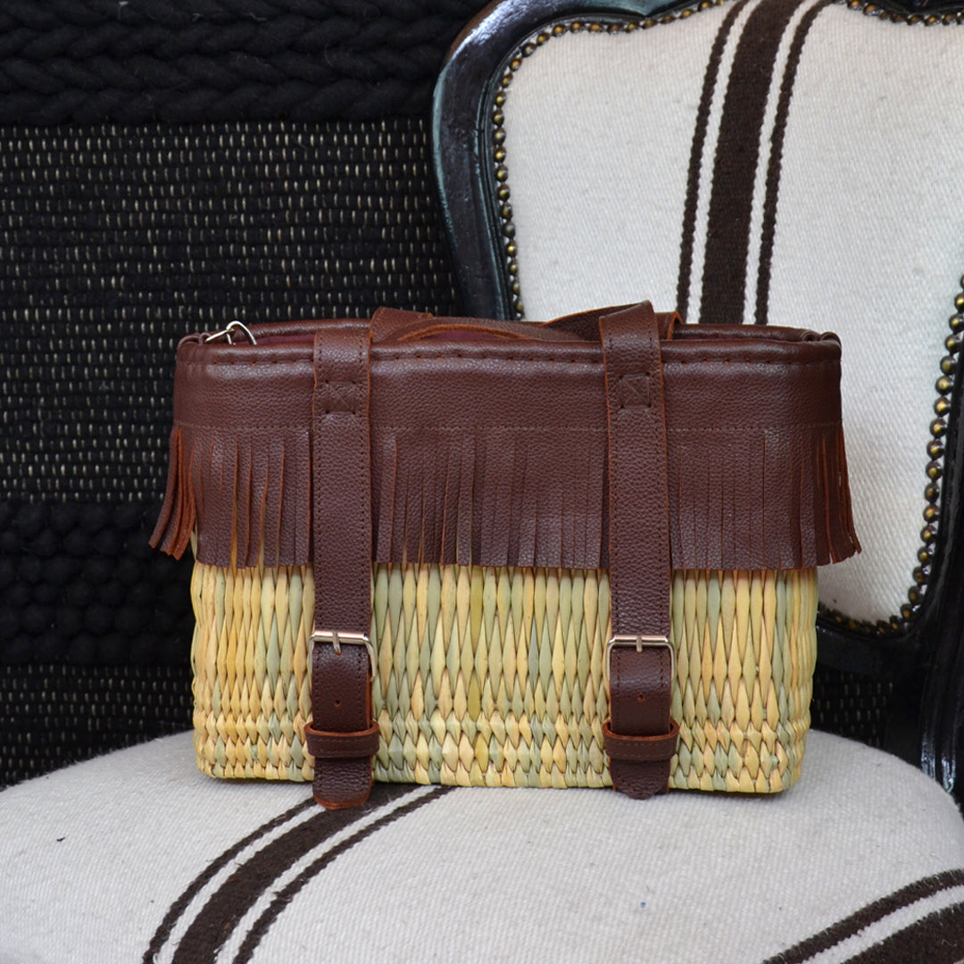 Panier d'été marocain en doum et cuir, marron