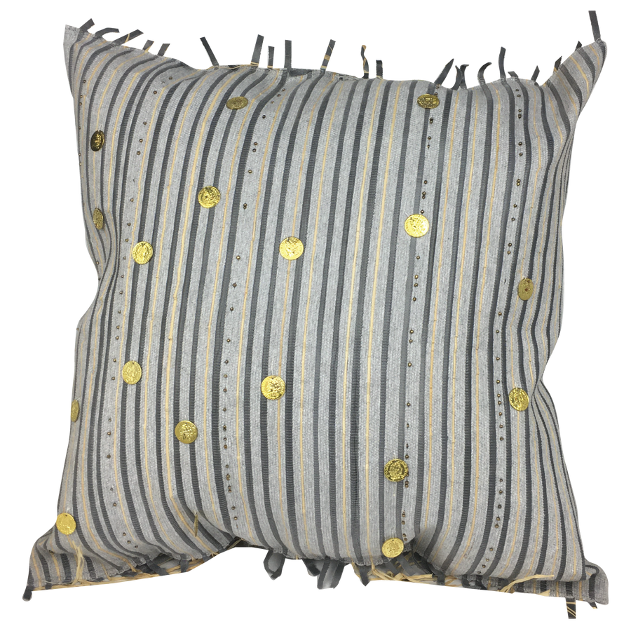 Housse de coussin en cuir, gris à franges