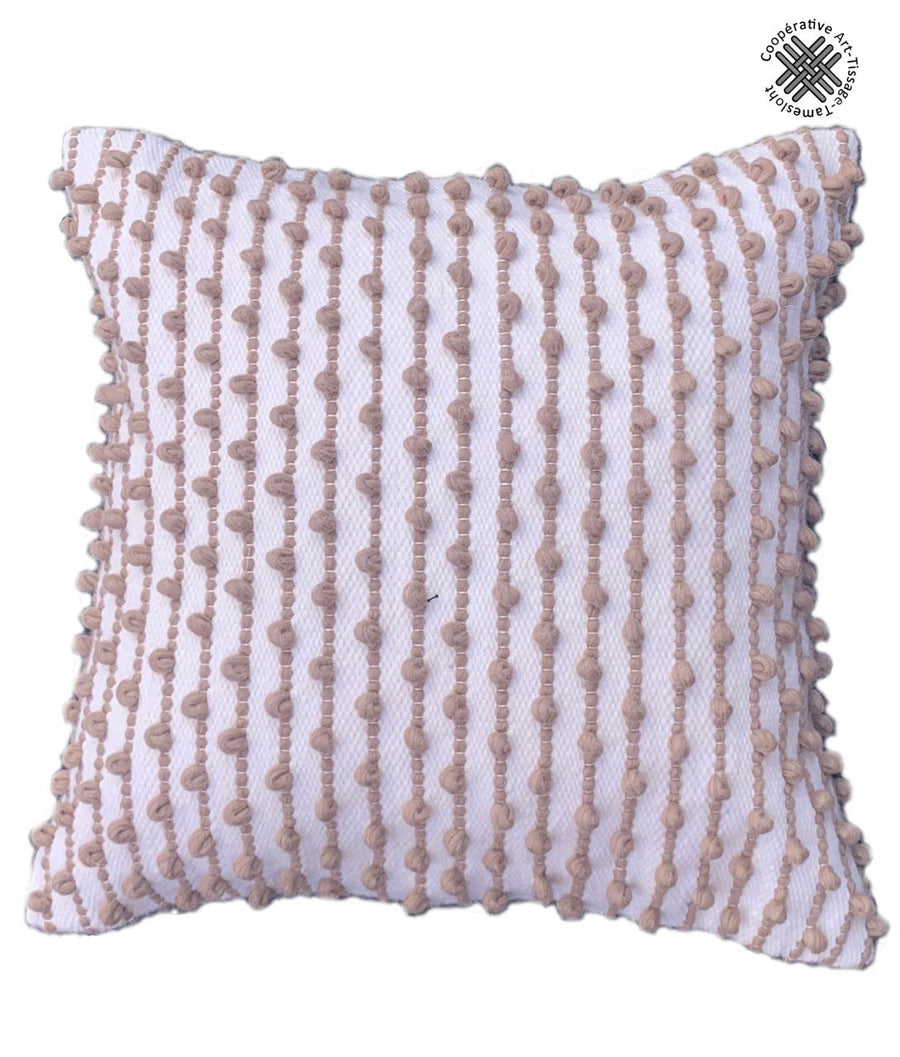 Coussin boule en lin, blanc et lilas