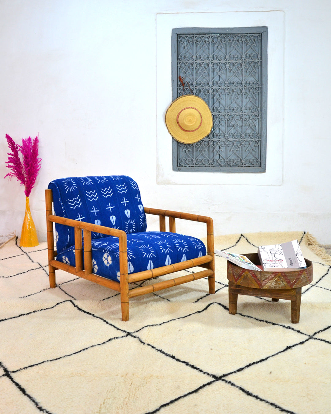 Fauteuil en coton naturel et tissu africain, vue 3