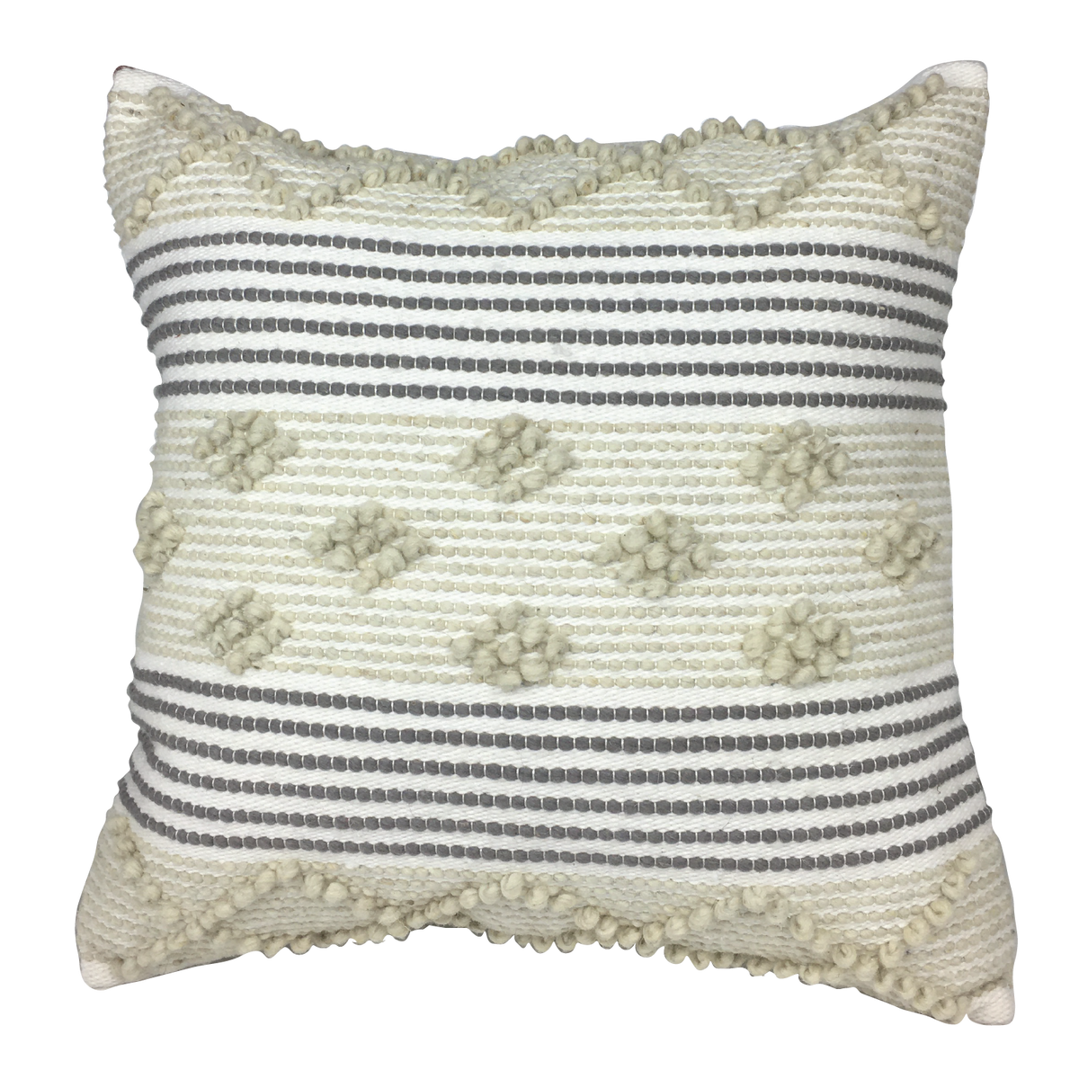 Housse de coussin boule en lin, écru et gris