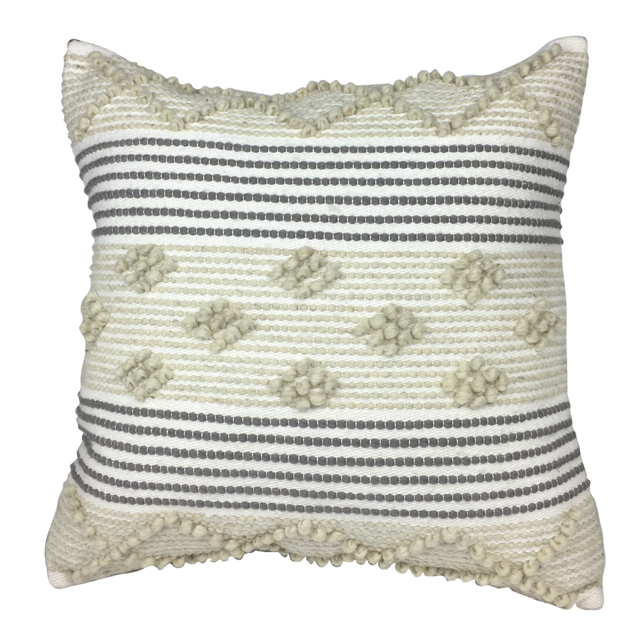 Housse de coussin boule en lin, écru et gris