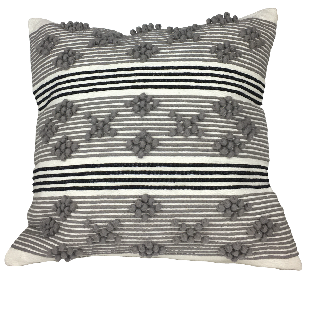 Housse de coussin boule en lin, gris rayé noir