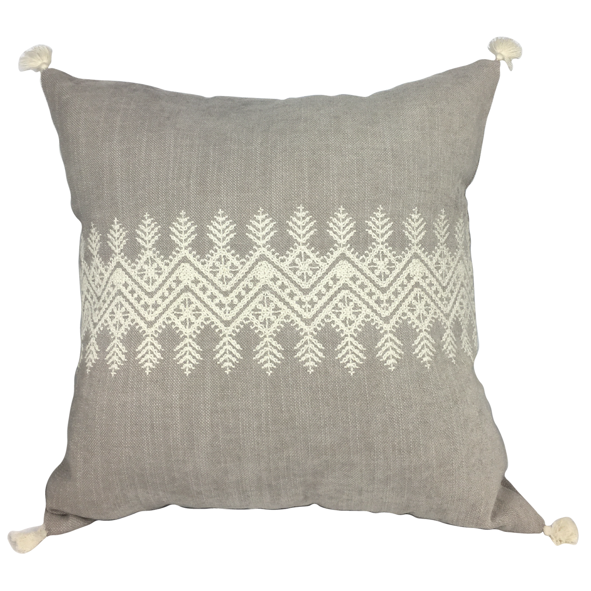 Housse de coussin brodée en lin, naturel brodé écru