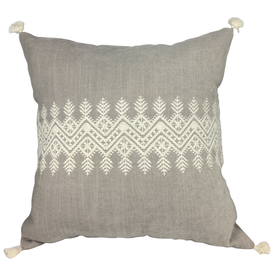 Housse de coussin brodée en lin, naturel brodé écru