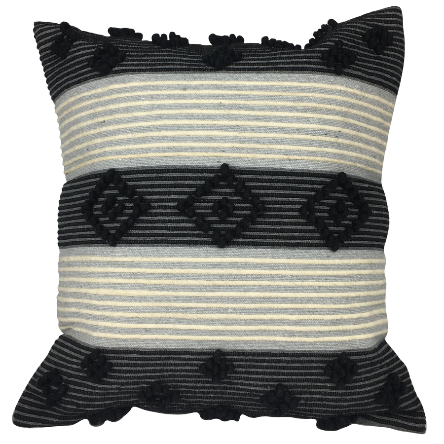 Housse de coussin boule en lin, écru à bandes noires
