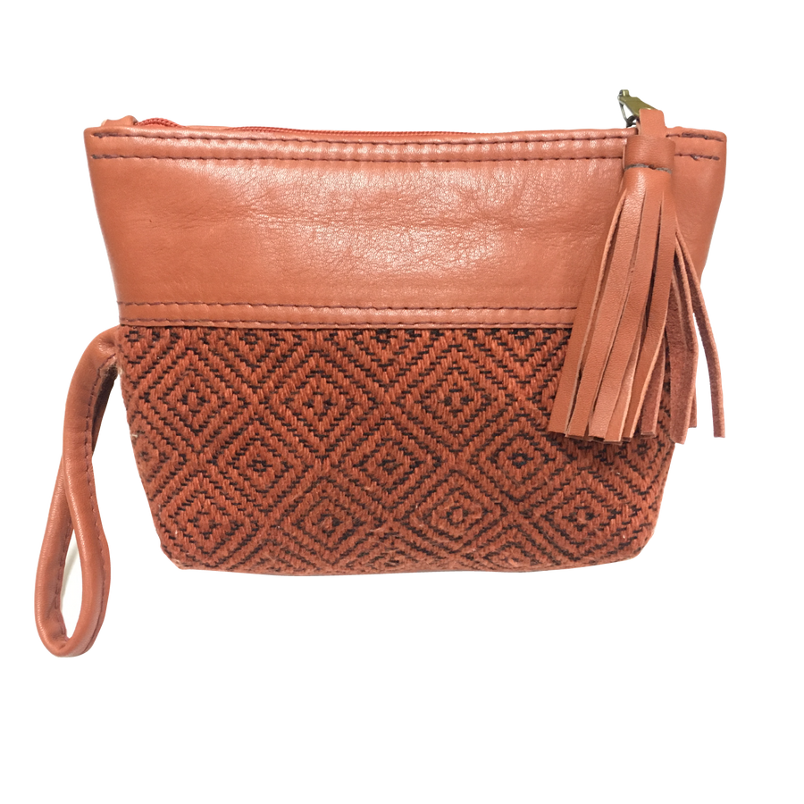 Pochette en laine et cuir