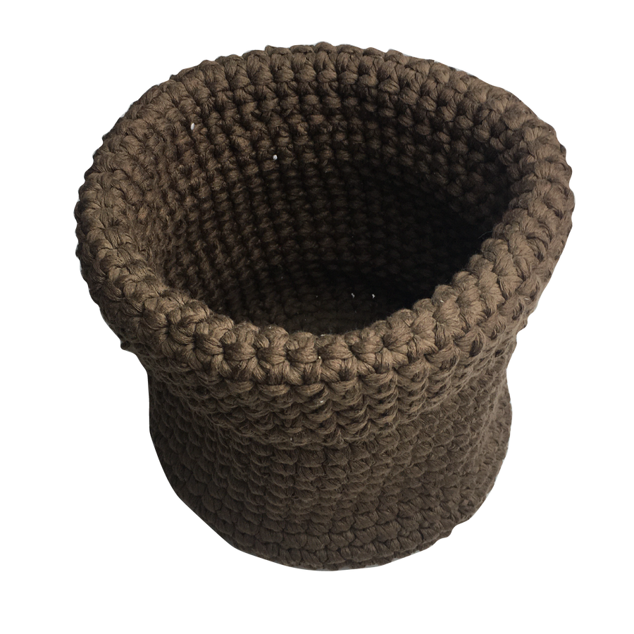 Vide poche en coton au crochet, marron