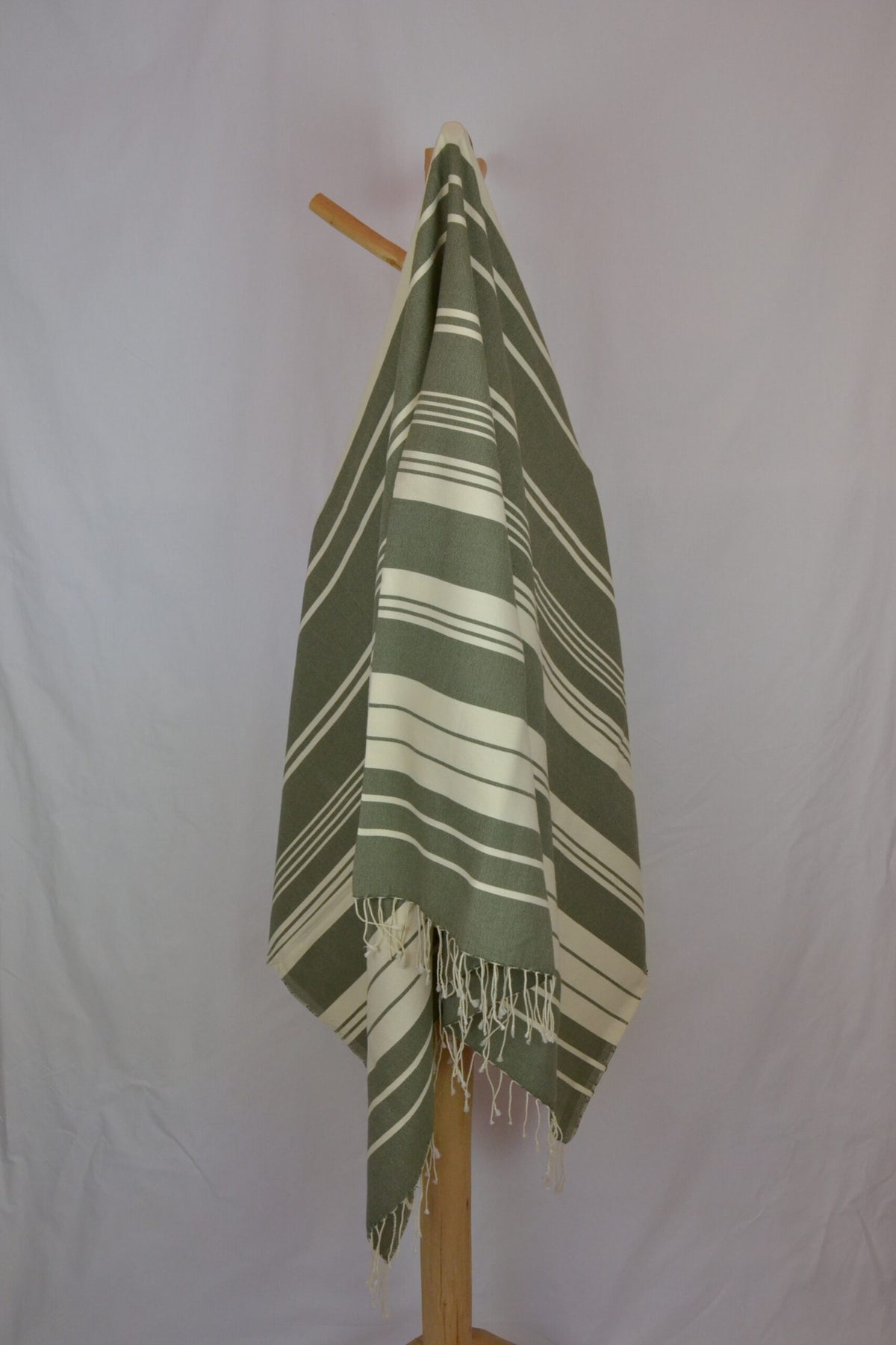 Fouta de bain 100 % coton, kaki rayée