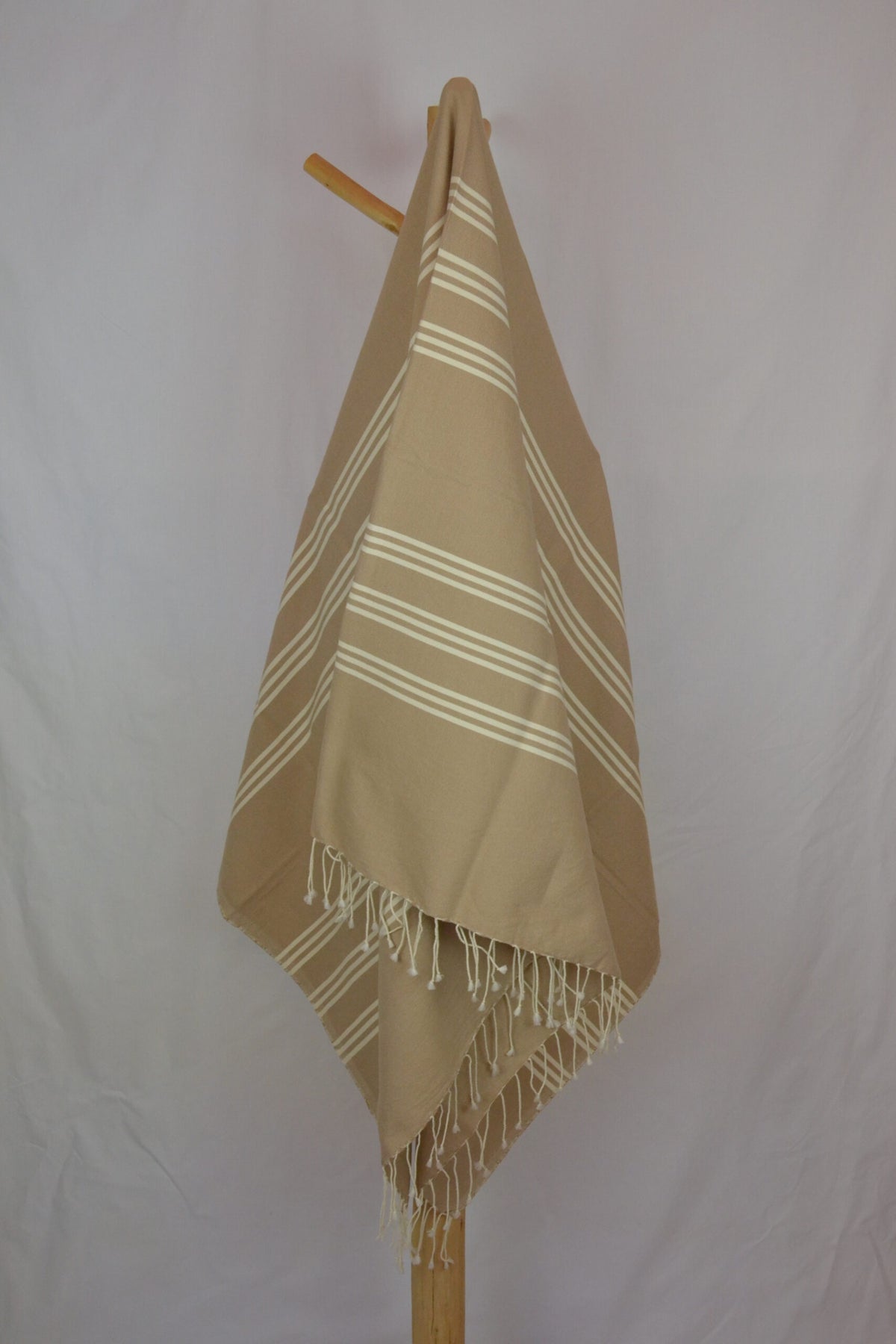 Fouta de bain 100 % coton, beige rayée