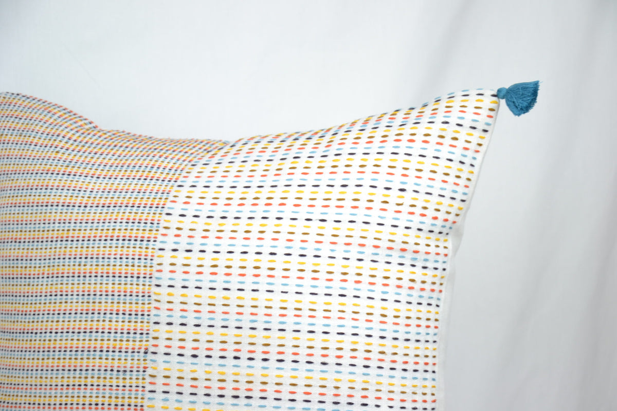 Housse de coussin en lin tissé, beige à carreaux, vue 2