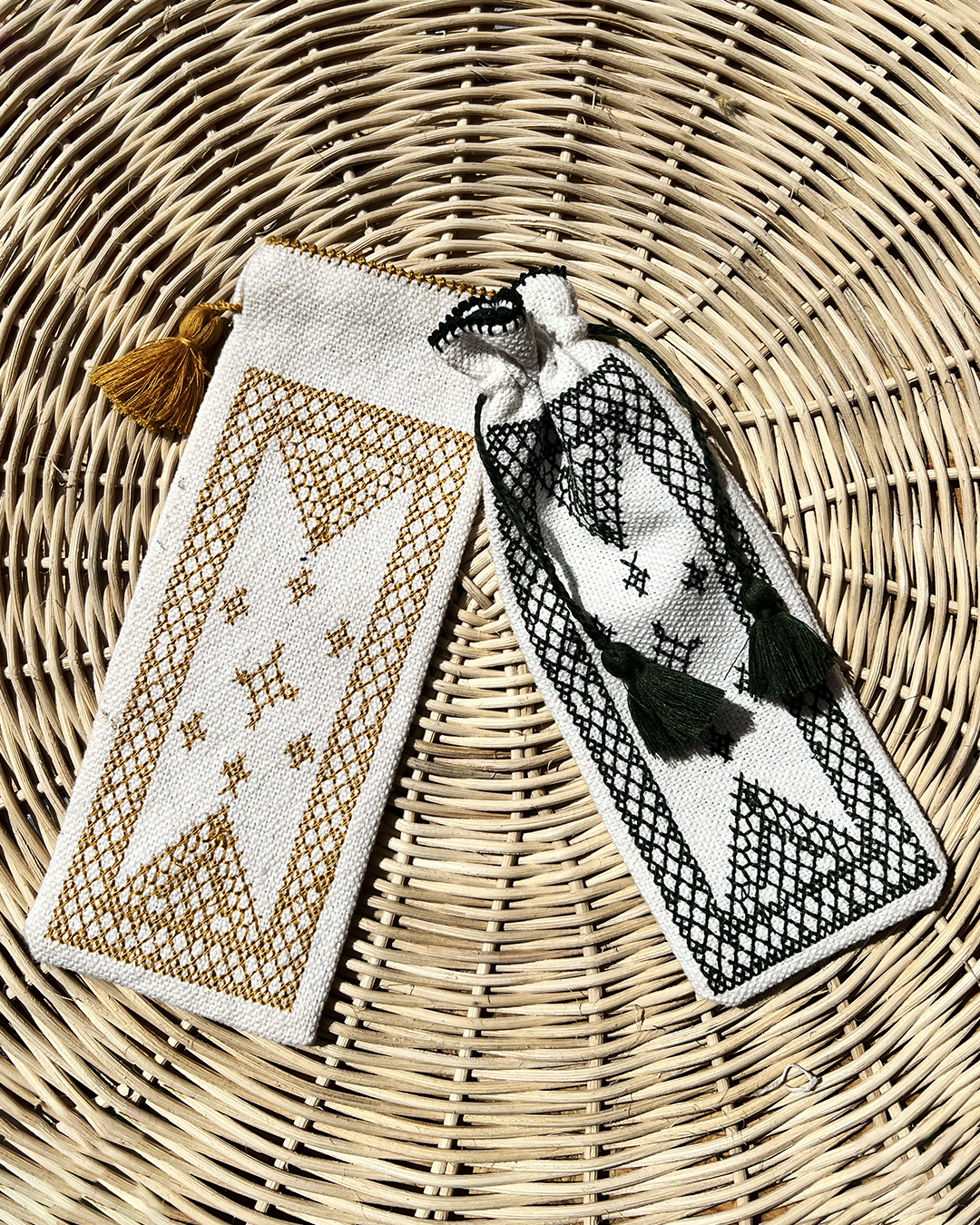 Pochette à lunettes brodée en coton, vue 3