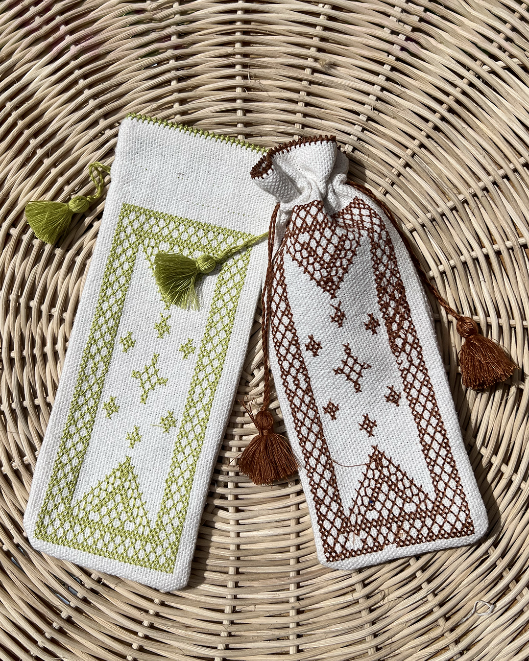 Pochette à lunettes brodée en coton, vue 5