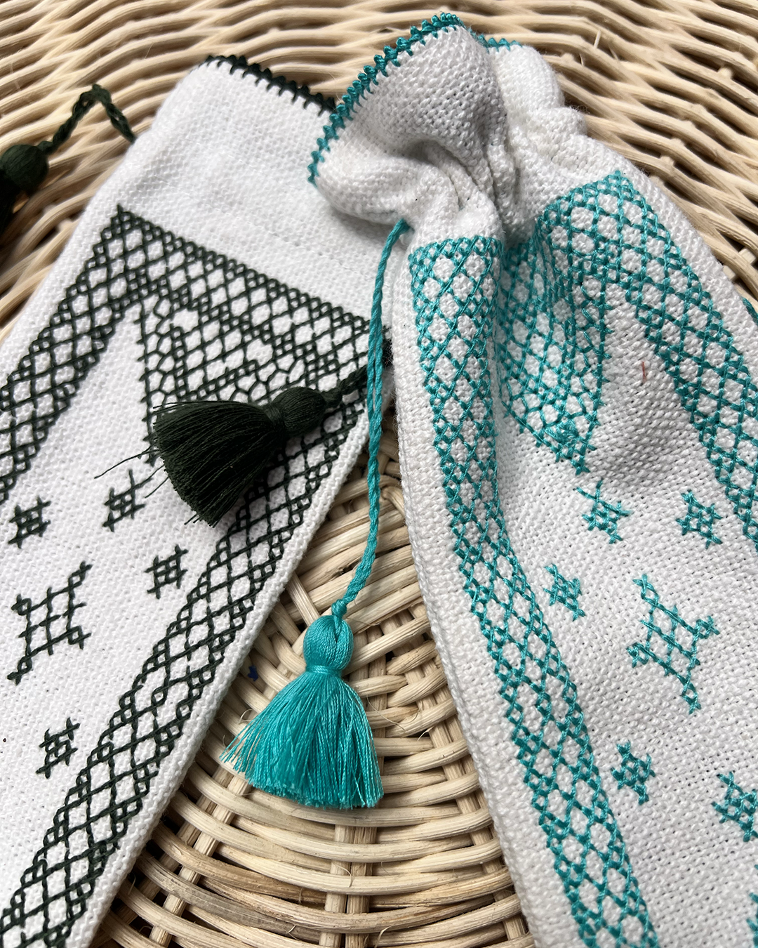 Pochette à lunettes brodée en coton, vue 8