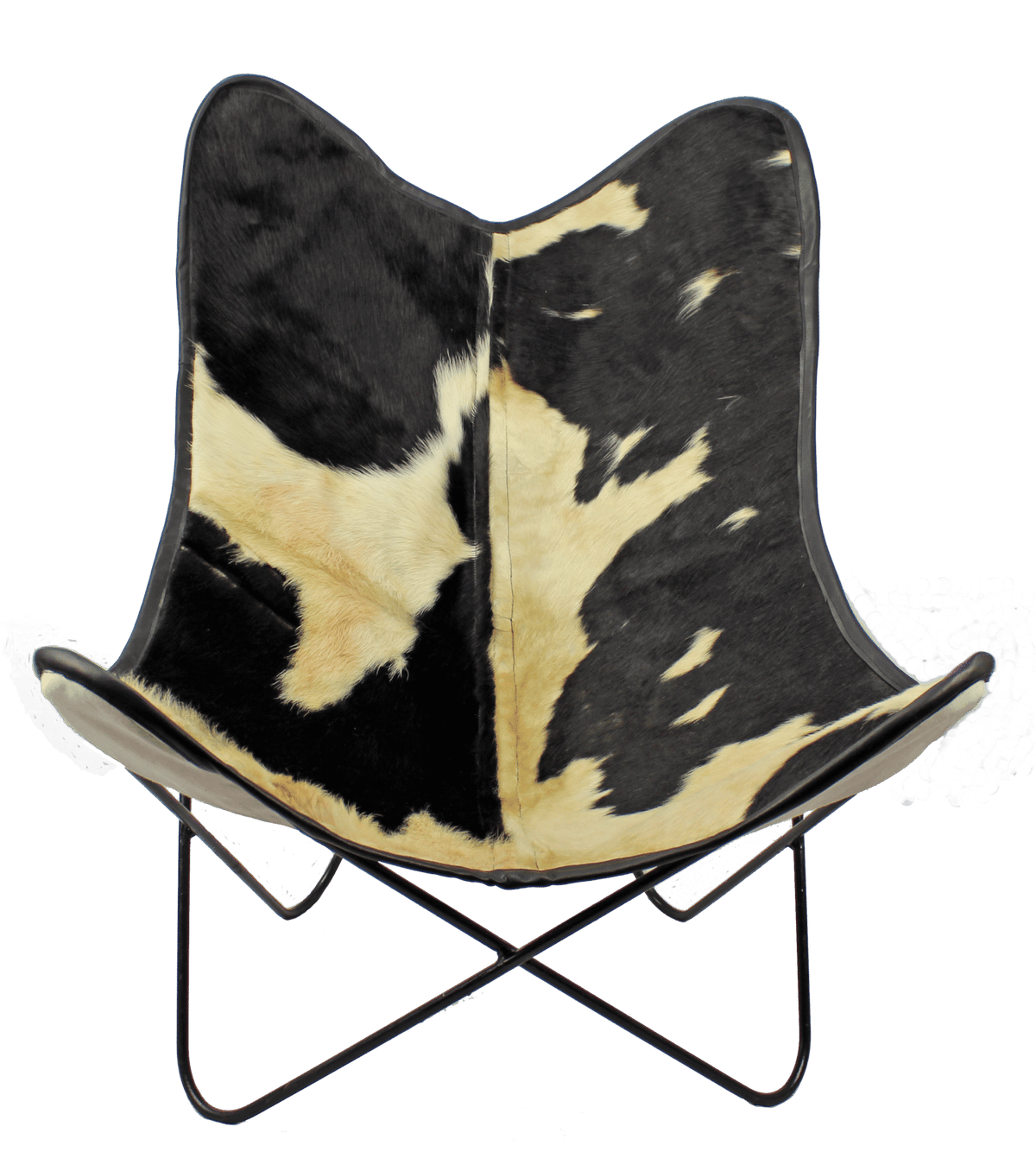 Chaise papillon en peau de vache, noir et blanc