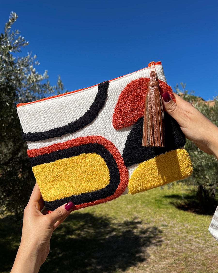 Pochette en coton tufté, arcs rouge et noir
