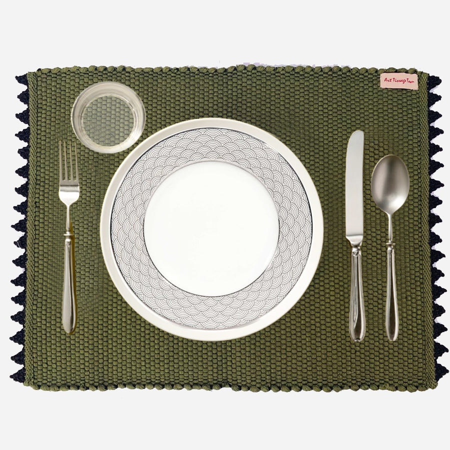 Set de table tissé en coton, vert olive