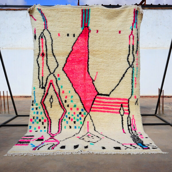 Tapis Azilal berbère motifs géométriques couleurs douces,tapis fait main laine