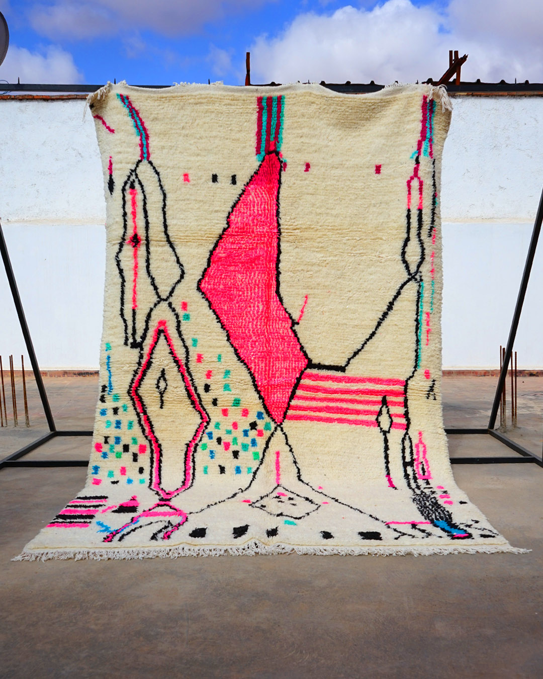 Tapis Azilal berbère motifs géométriques couleurs douces,tapis fait main laine