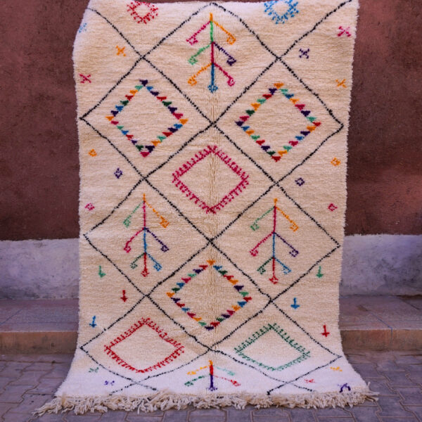 Tapis Azilal berbère motifs géométriques couleurs douces,tapis fait main laine 250cm / 150cm