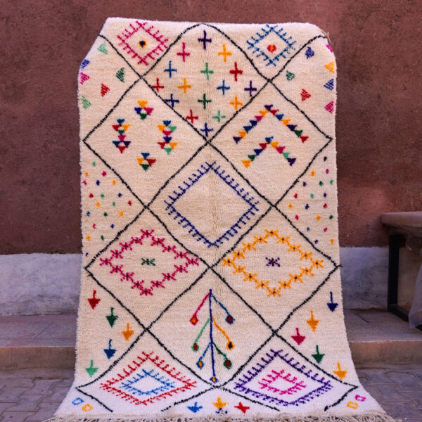 Tapis Azilal berbère motifs géométriques couleurs douces,tapis fait main laine 240cm / 150cm