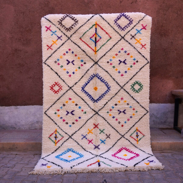 Tapis Azilal berbère motifs géométriques couleurs douces,tapis fait main laine 260cm / 160cm