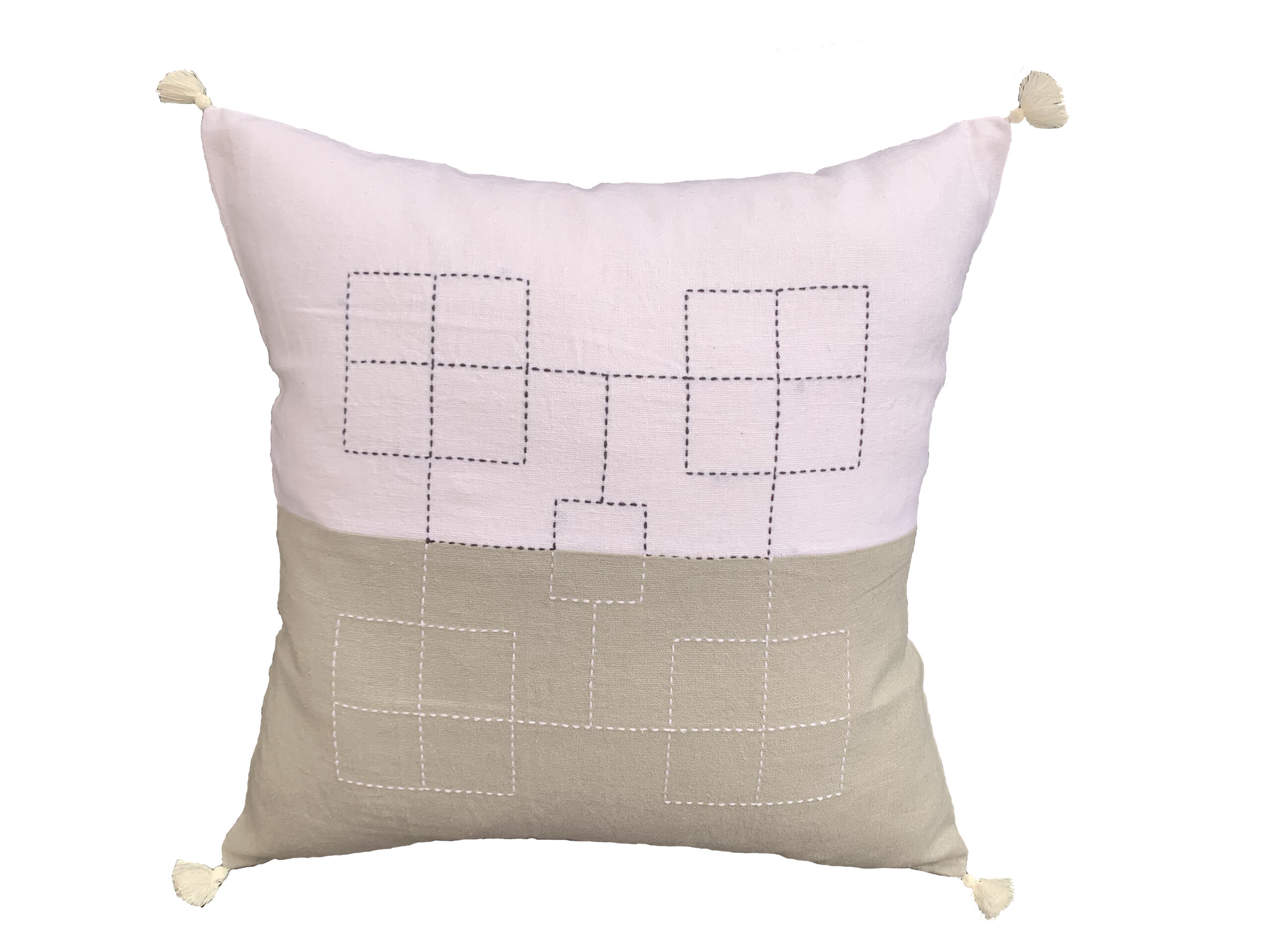 Housse de coussin brodé en lin faite à la main