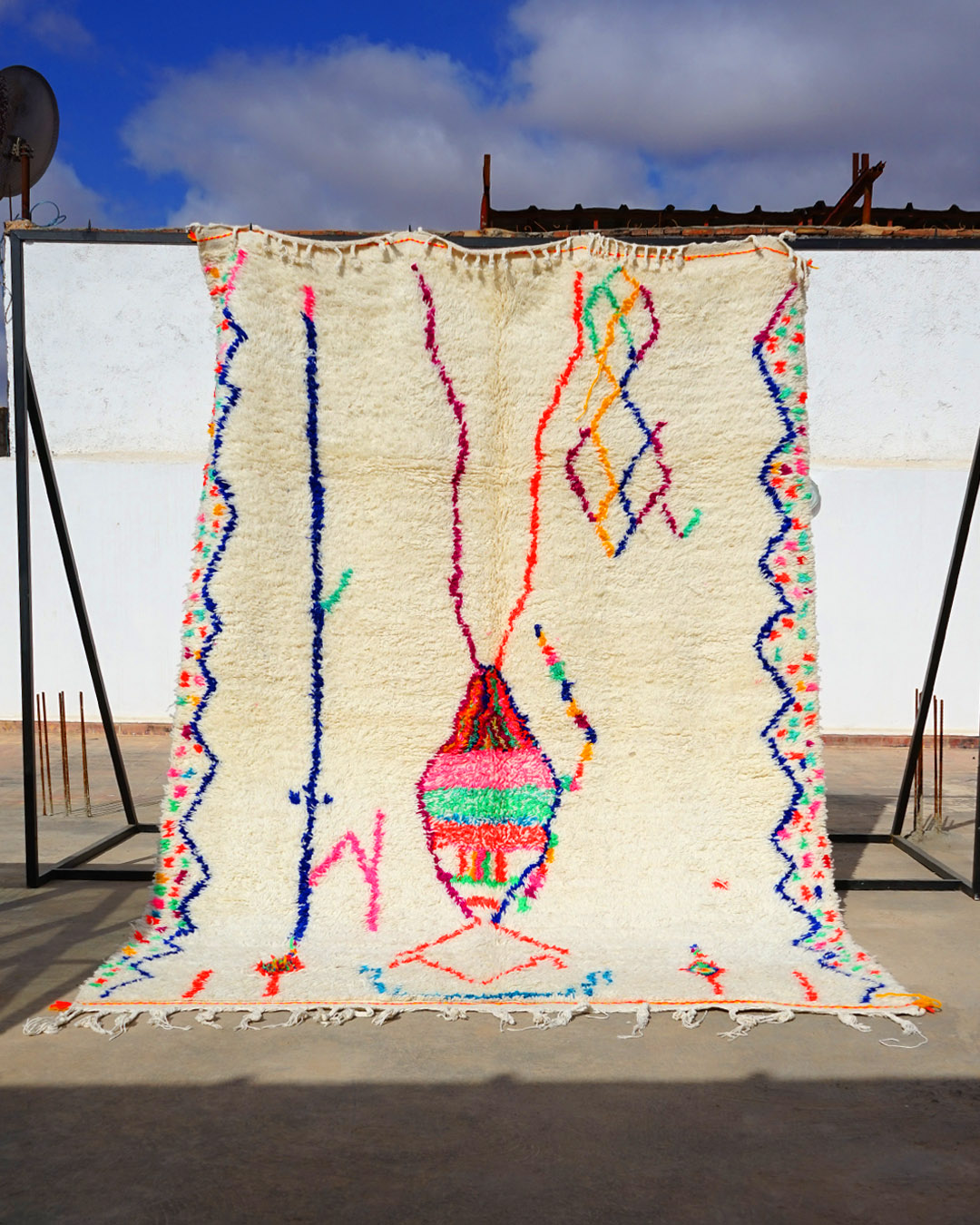 Tapis Azilal berbère motifs géométriques couleurs douces,tapis fait main laine