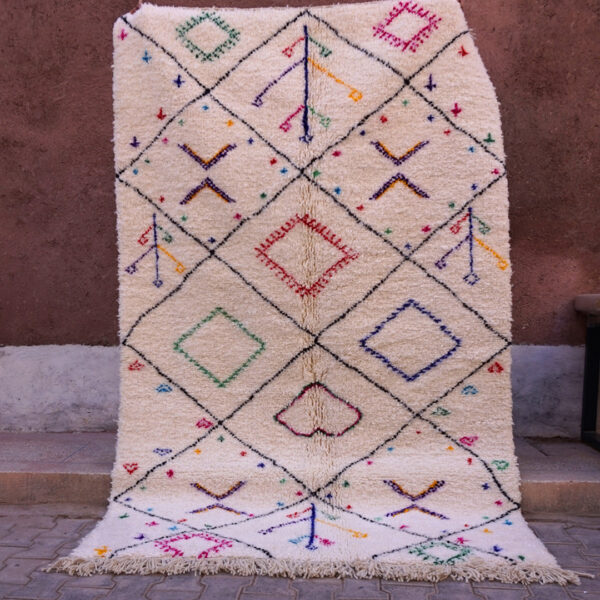Tapis Azilal berbère motifs géométriques couleurs douces,tapis fait main laine 200cm / 150cm