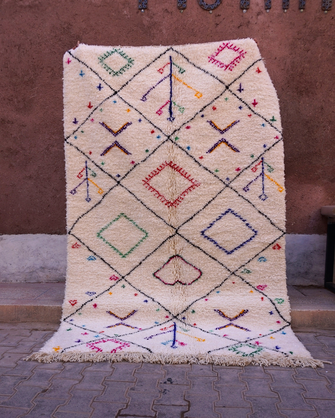 Tapis Azilal berbère motifs géométriques couleurs douces,tapis fait main laine 200cm / 150cm