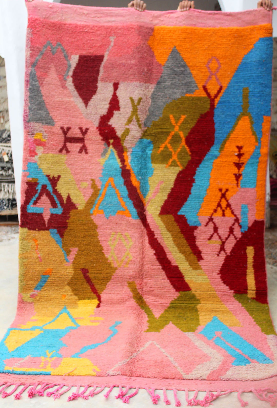 Tapis azilal fait main, tapis de laine multicolore, marocain traditionnel, Tapis chics