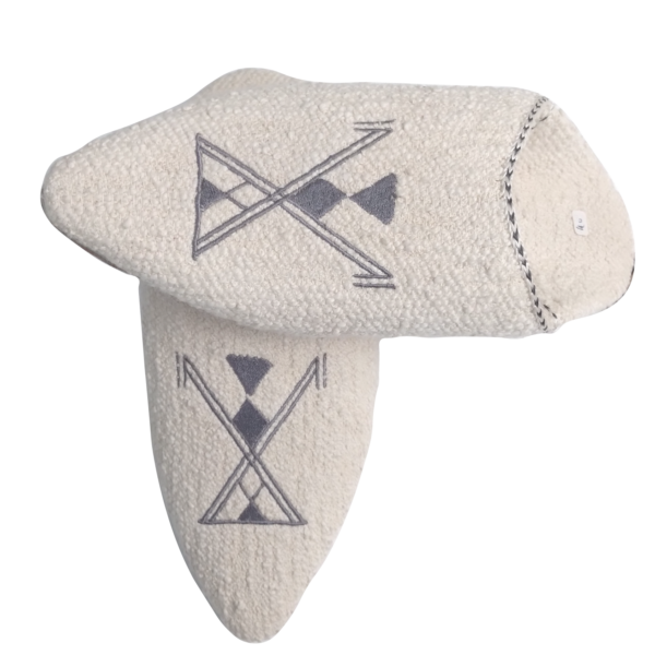 Babouche Marocaine en coton bouclette et cuir faite à main