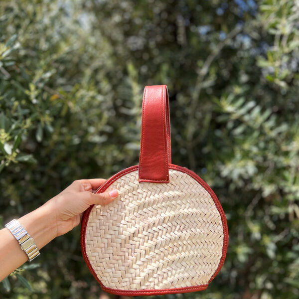 Sac en doum & cuir rouge bordeaux vif pour femmes