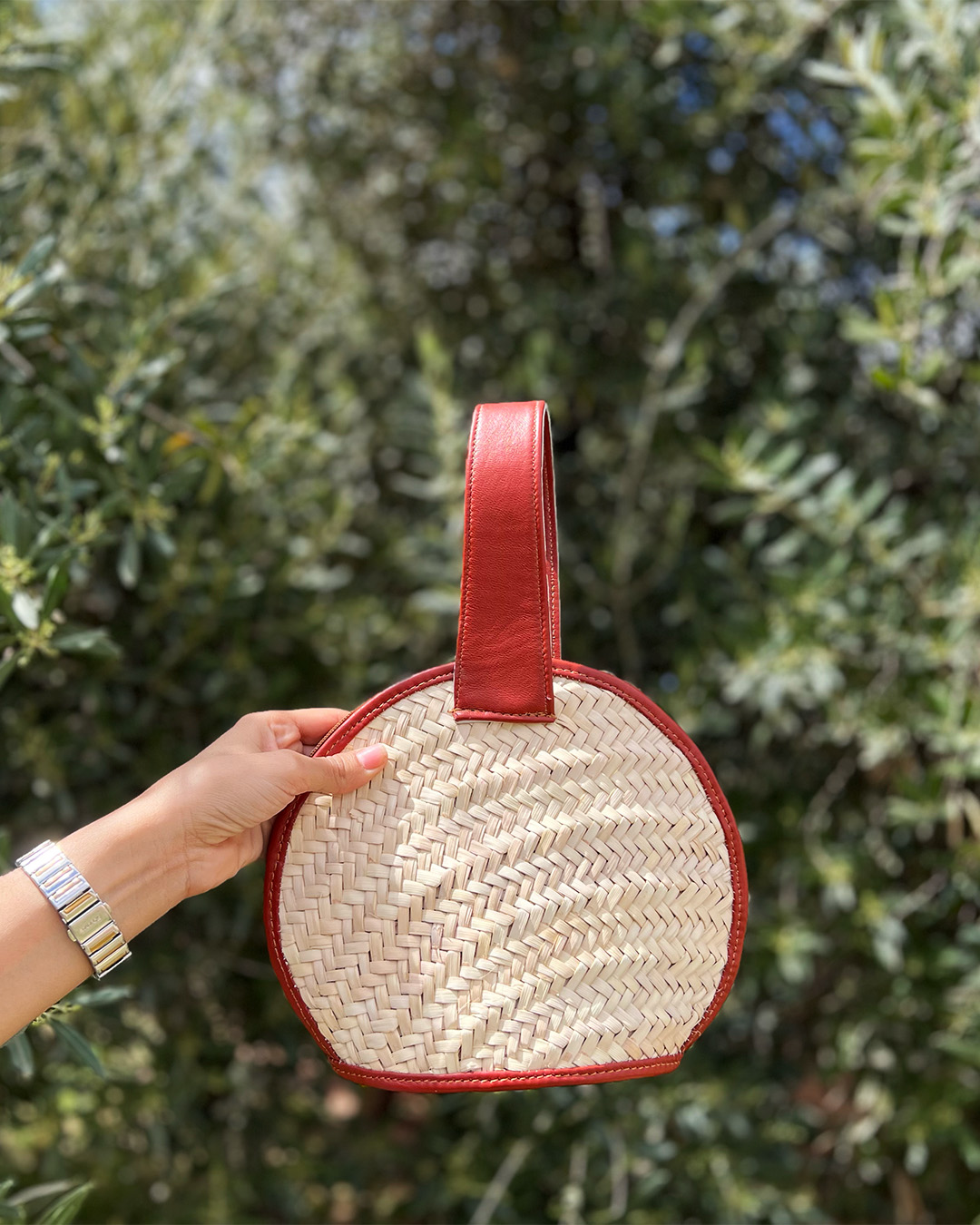 Sac en doum & cuir rouge bordeaux vif pour femmes