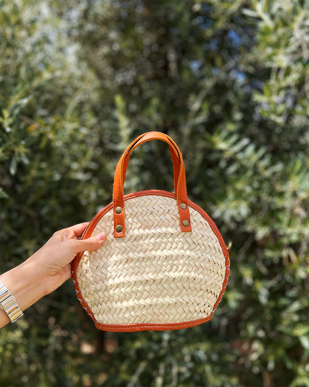 Sac en doum & cuir orange pour femmes