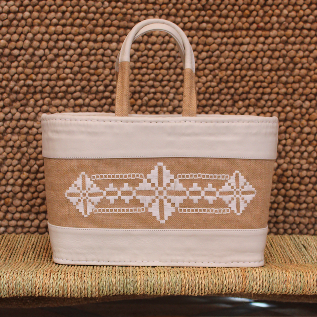 Sac en osier panier de marché brodé