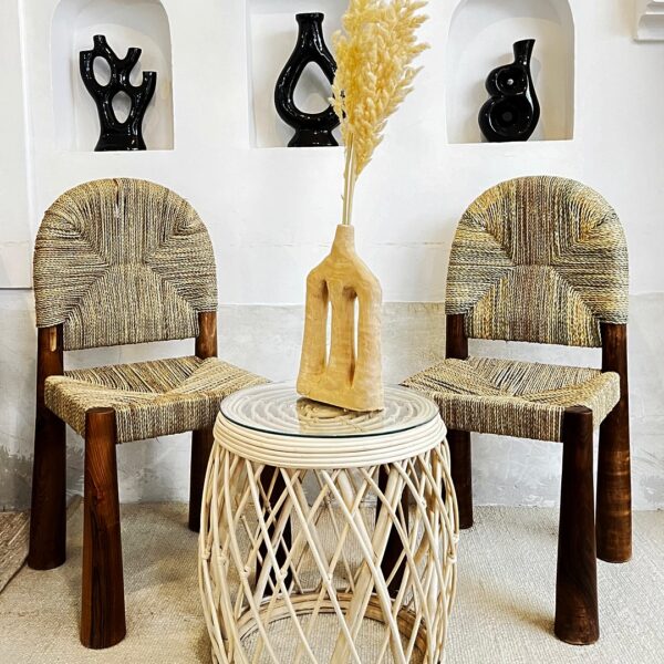 Chaise de table en doum et noyer