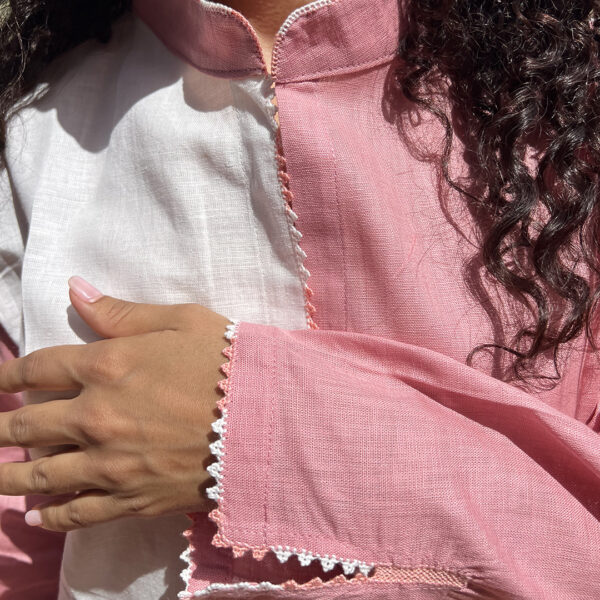 Robe en lin pour femmes bicolore rose & blanc