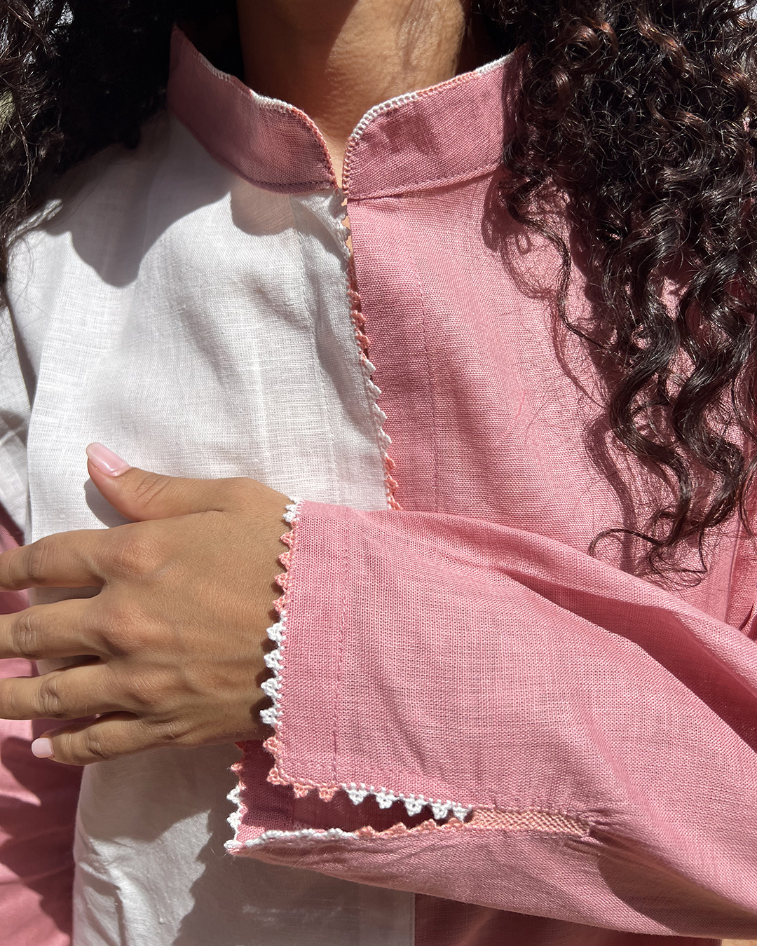 Robe en lin pour femmes bicolore rose & blanc
