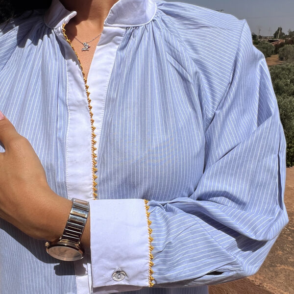 Robe en lin pour femmes rayée bleu & blanc