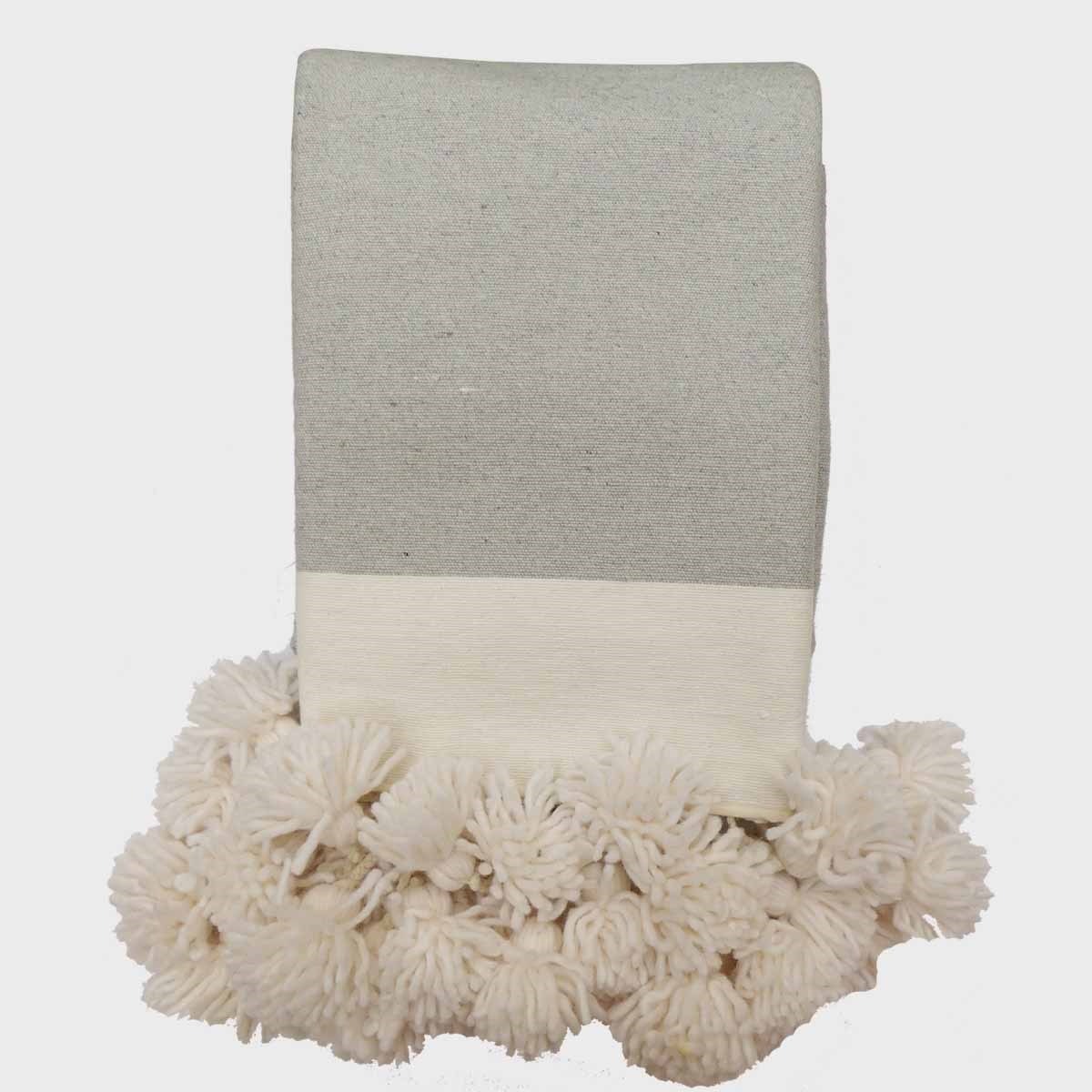 Plaid laine finitions pompons tissé à la main